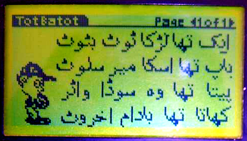 Urdu reader photographed on the Sirius LCD