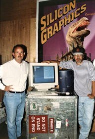 Steven Spielberg receiving the inscribed Indigo Elan from Silicon Graphics